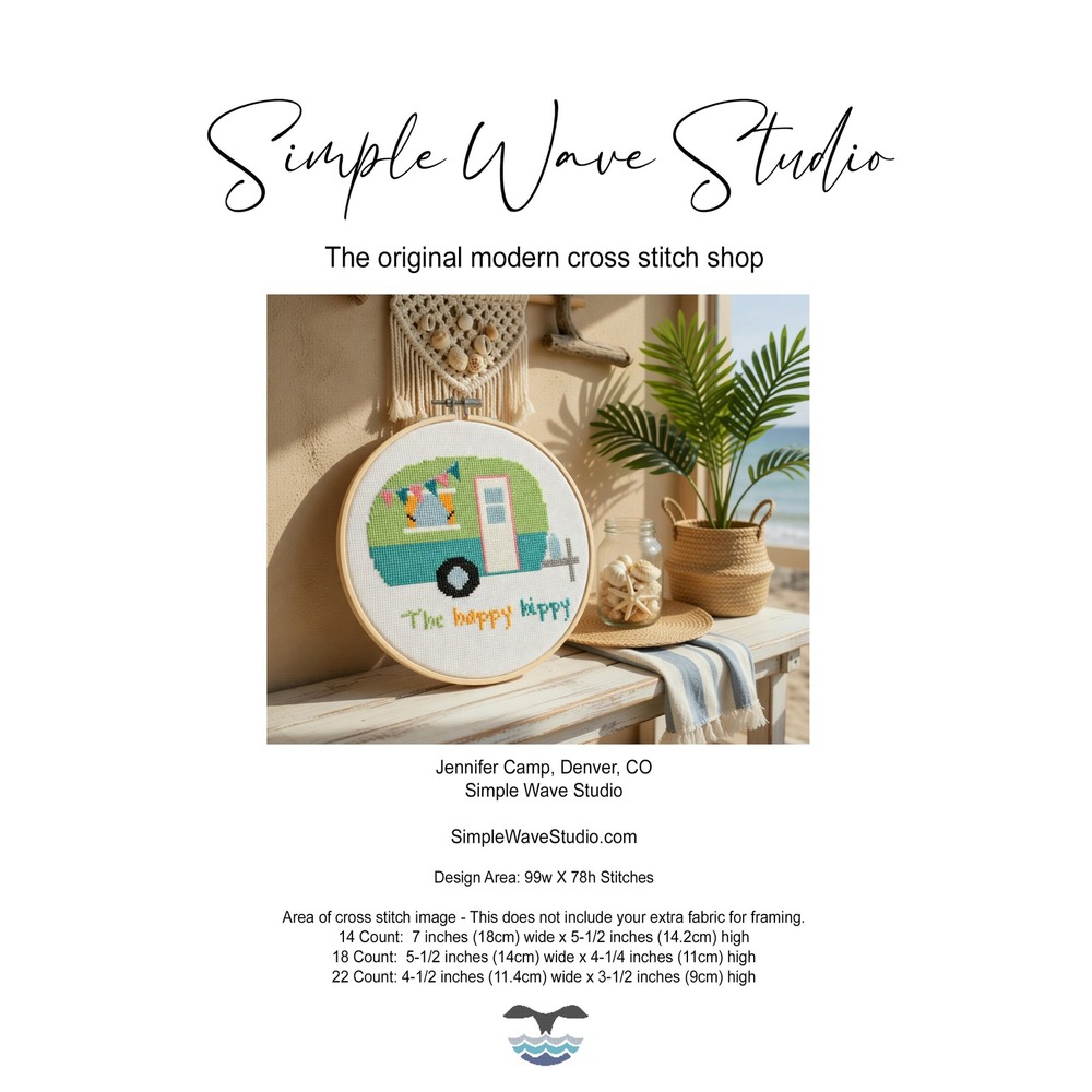 The Happy Hippy RV Camping Camper Camp Counted Cross Stitch Pattern‎ Chart